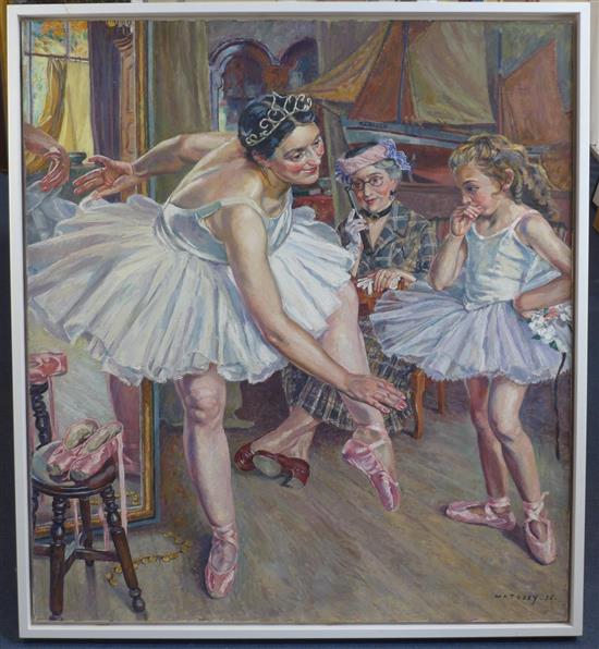 § Pierre Matossy (1891-1969) Interior with ballerina, 46 x 41.5in.